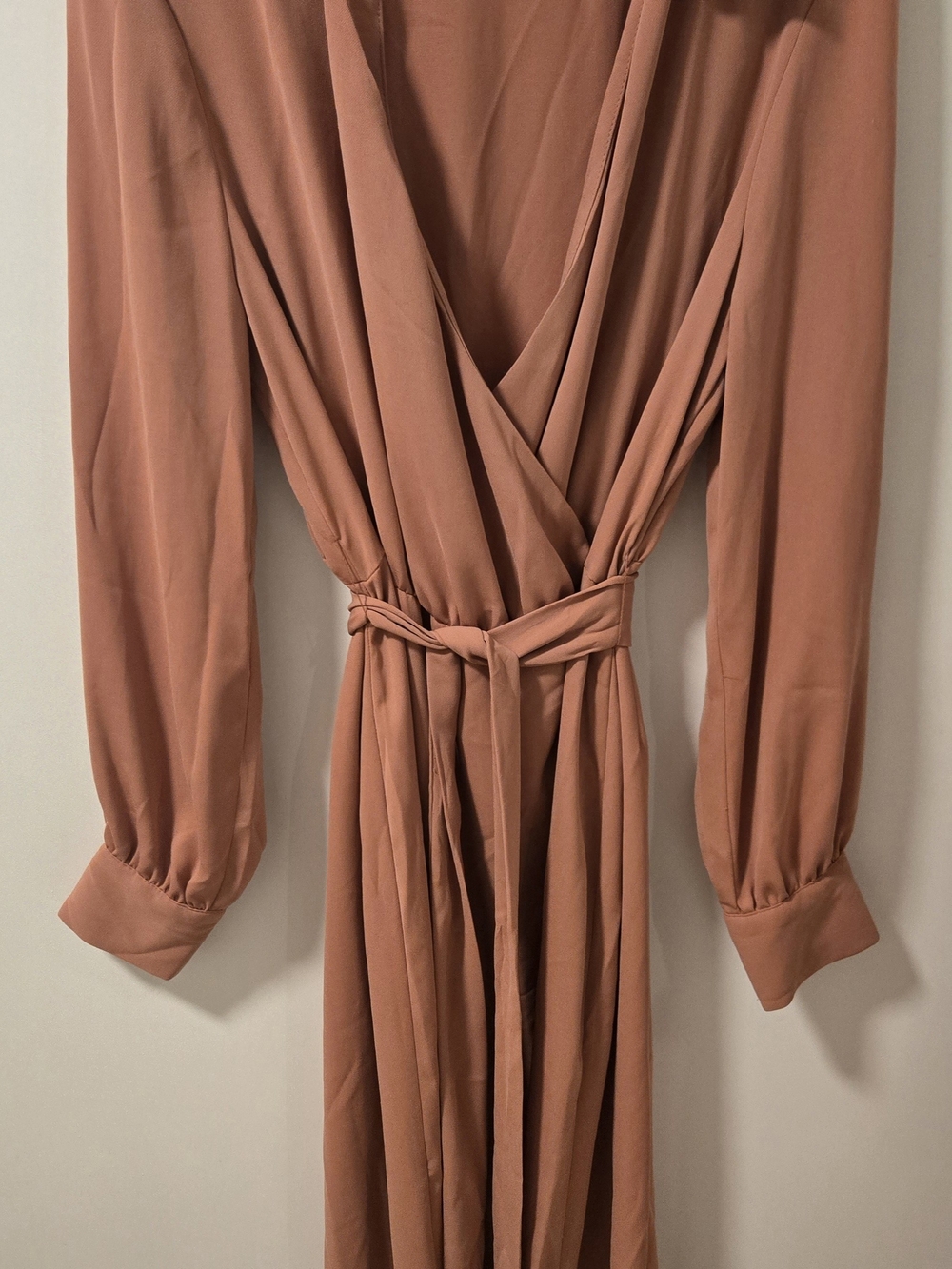 Rust Wrap-Style Long Sleeve Dress